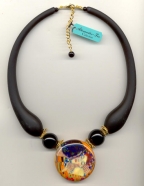 Klimt's The Kiss, Blown Glass, Black Satinato Tube Necklace